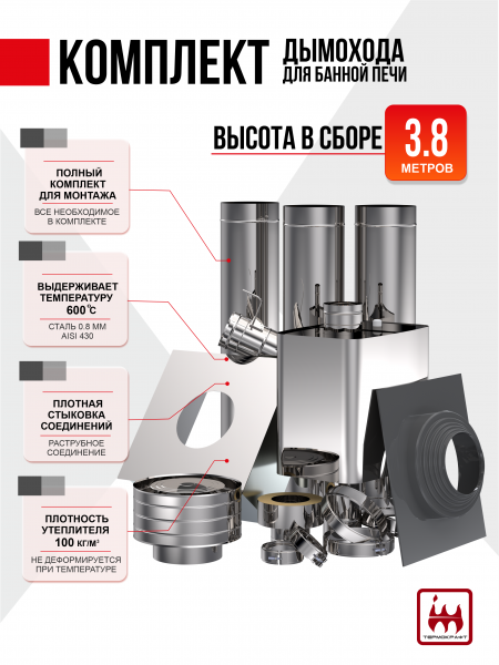 Комплект дымохода 115/200 для банной печи с баком 70 литров графитовый RAL 7024